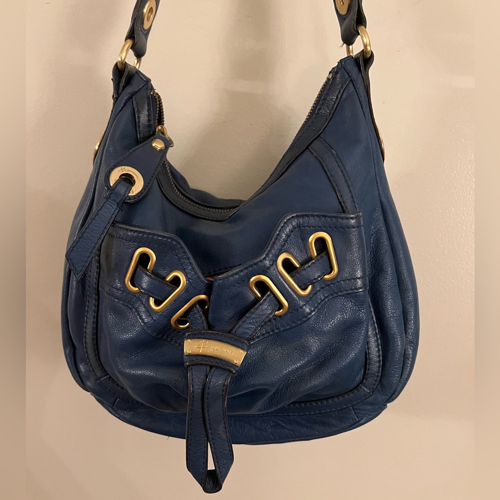 GUC   B. Makowsky Blue Leather Shoulder Bag